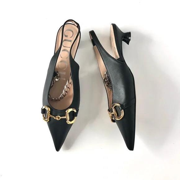 NIB Gucci Baby Horsebit Deva Maryjane Slingback Pointed Toe Kitten Heel Pumps 38 - Picture 2 of 8